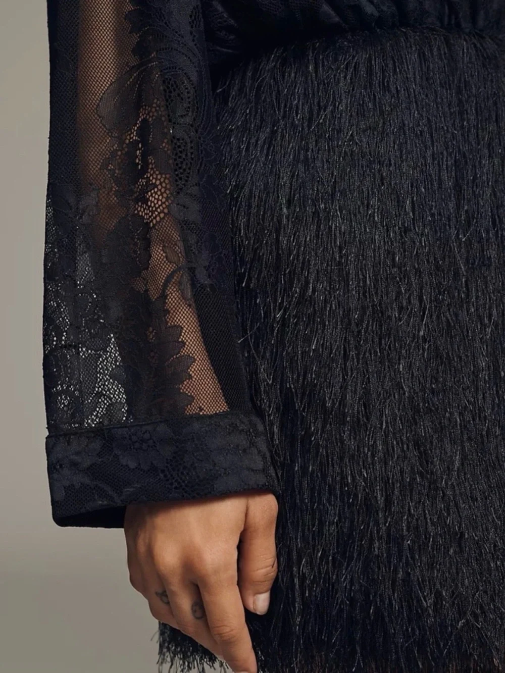 Anthropologie Maeve Black twofer Sheer Lace Blouse & Textured Fringe dress - Picture 2 of 11